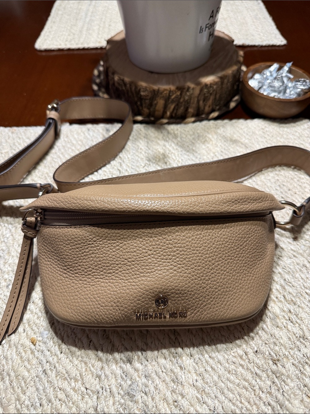 Michael Kors Beige/Tan Pebbled Leather Crossbody Belt Bag